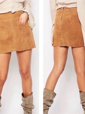 Free People Suede Mini Skirt in Camel Tan